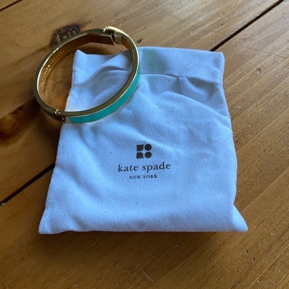 Kate Spade New York Like Hotcakes Gold Tone Teal Enamel Bangle Bracelet with Bag - Picture 1 of 15